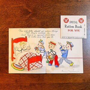 INCREDIBLE WWII Hallmark Card For Child w. Unique Ration Book.
